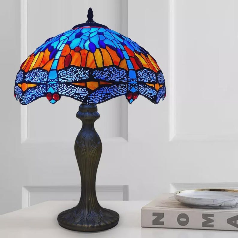 Handcrafted Stained Glass Dragonfly Table Lamp