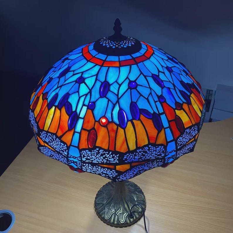 Handcrafted Stained Glass Dragonfly Table Lamp