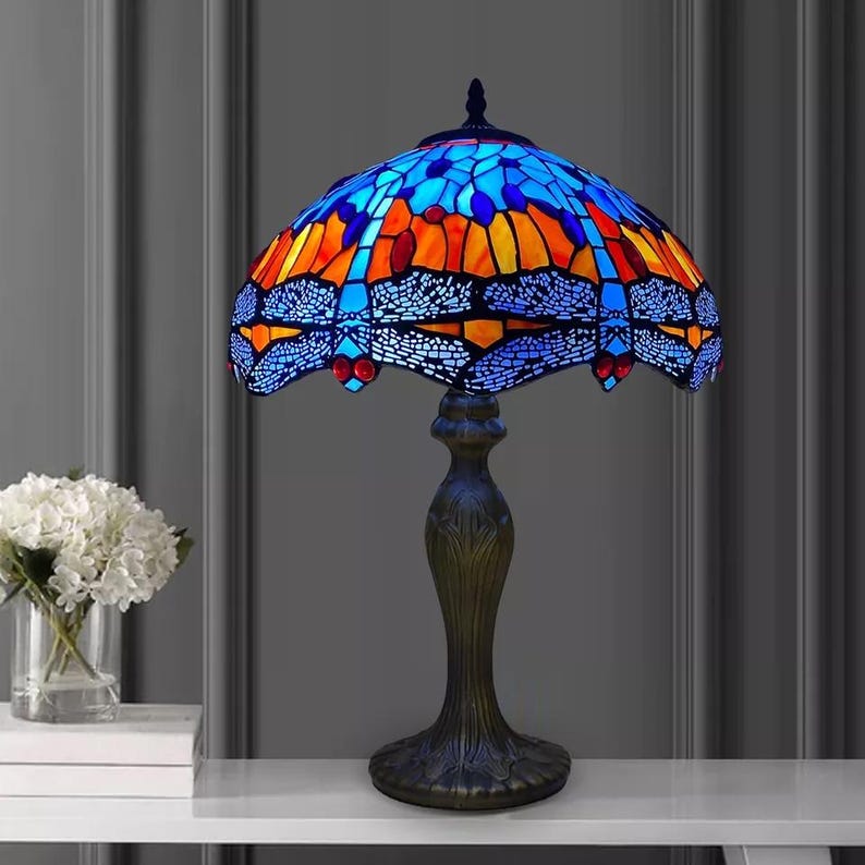 Handcrafted Stained Glass Dragonfly Table Lamp
