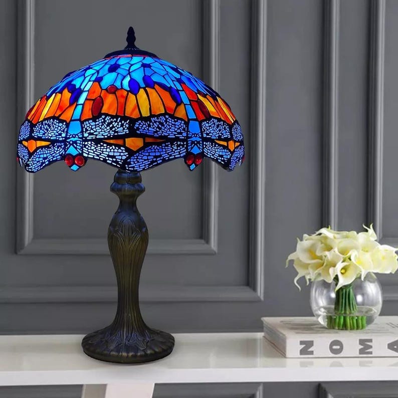 Handcrafted Stained Glass Dragonfly Table Lamp