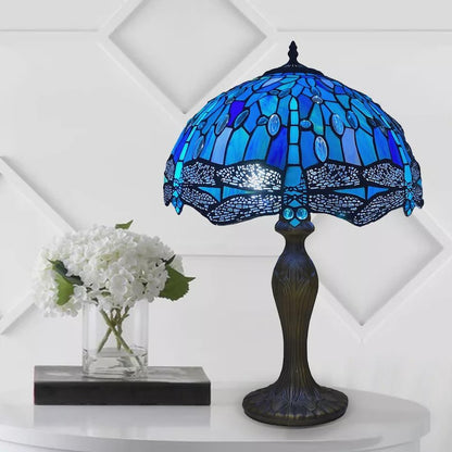 Art Deco Blue Dragonfly Stained Glass Table Lamp