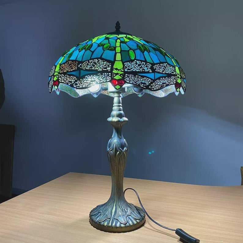 Green Dragonfly Stained Glass Table Lamp