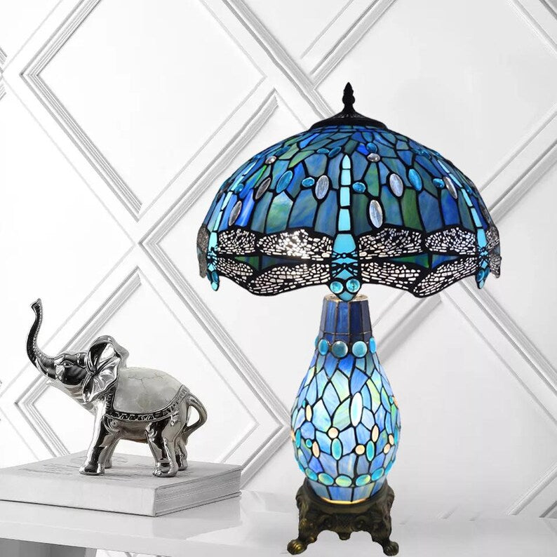 Handcrafted Blue Stained Glass Table Lamp