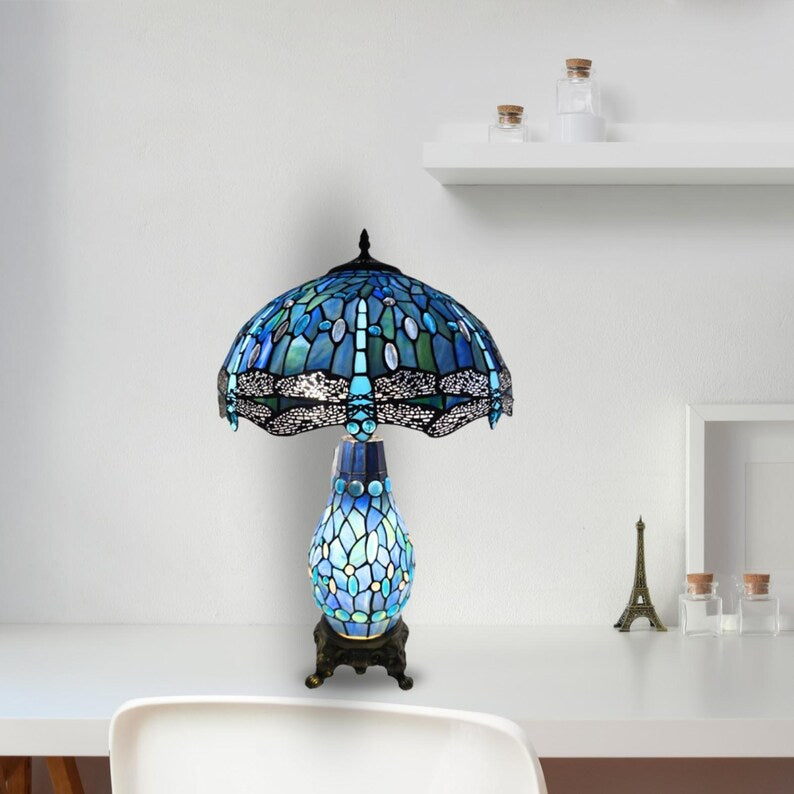 Handcrafted Blue Stained Glass Table Lamp