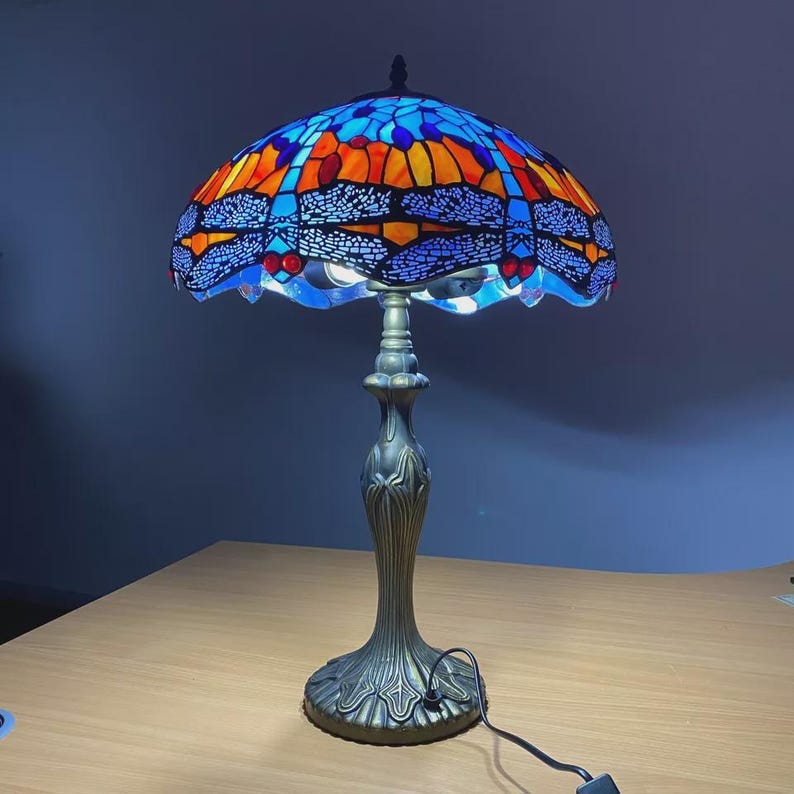 Handcrafted Stained Glass Dragonfly Table Lamp