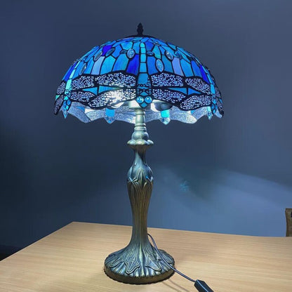 Art Deco Blue Dragonfly Stained Glass Table Lamp