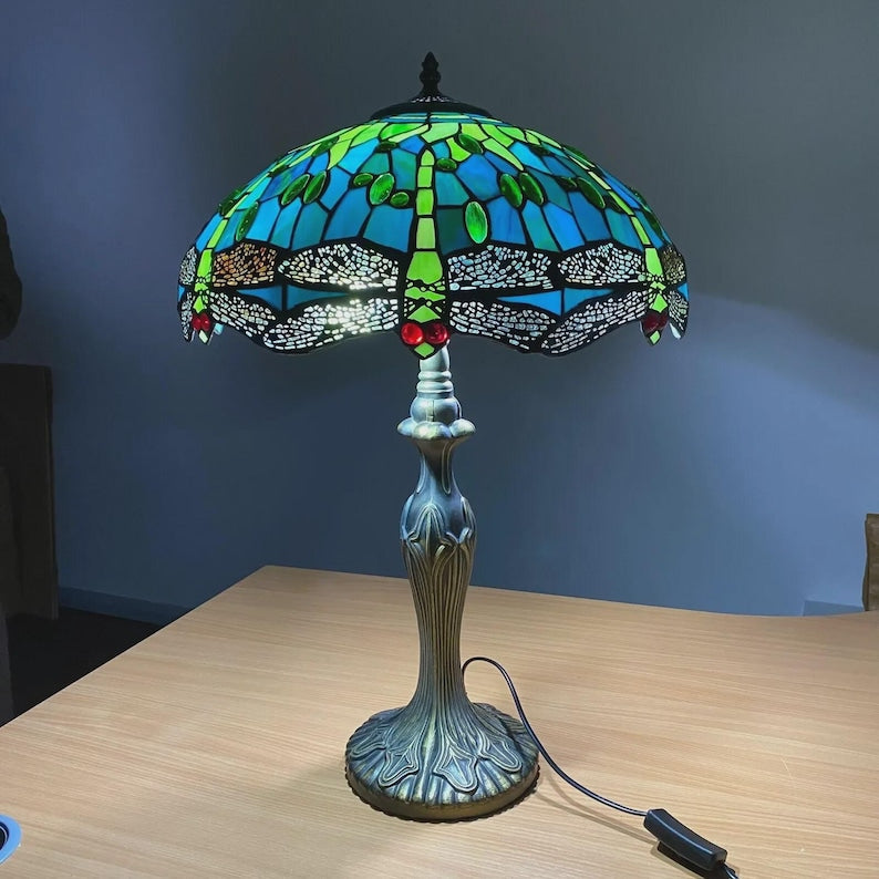 Green Dragonfly Stained Glass Table Lamp