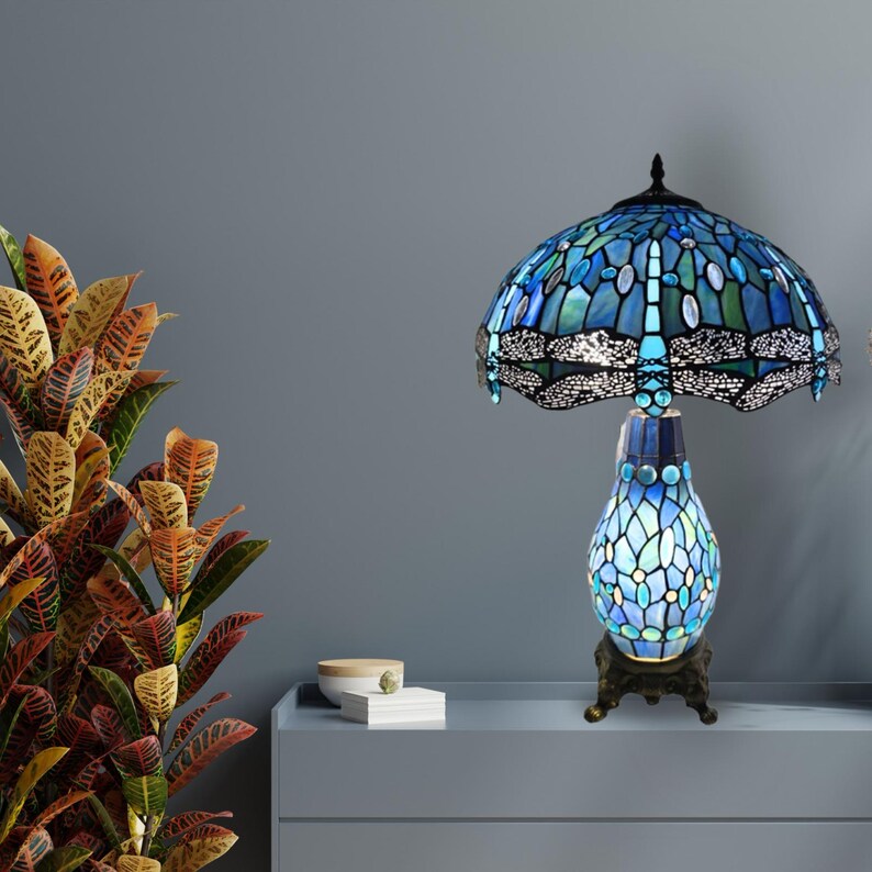 Handcrafted Blue Stained Glass Table Lamp