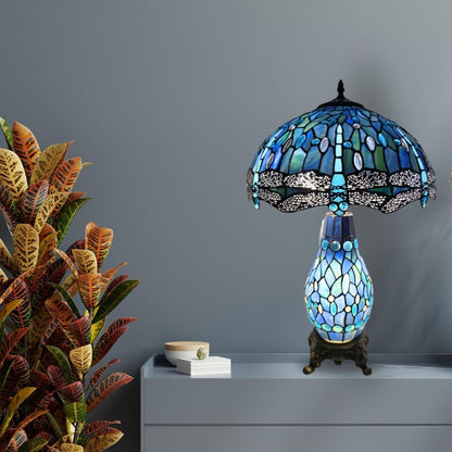 Handcrafted Blue Stained Glass Table Lamp