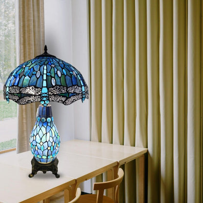Handcrafted Blue Stained Glass Table Lamp